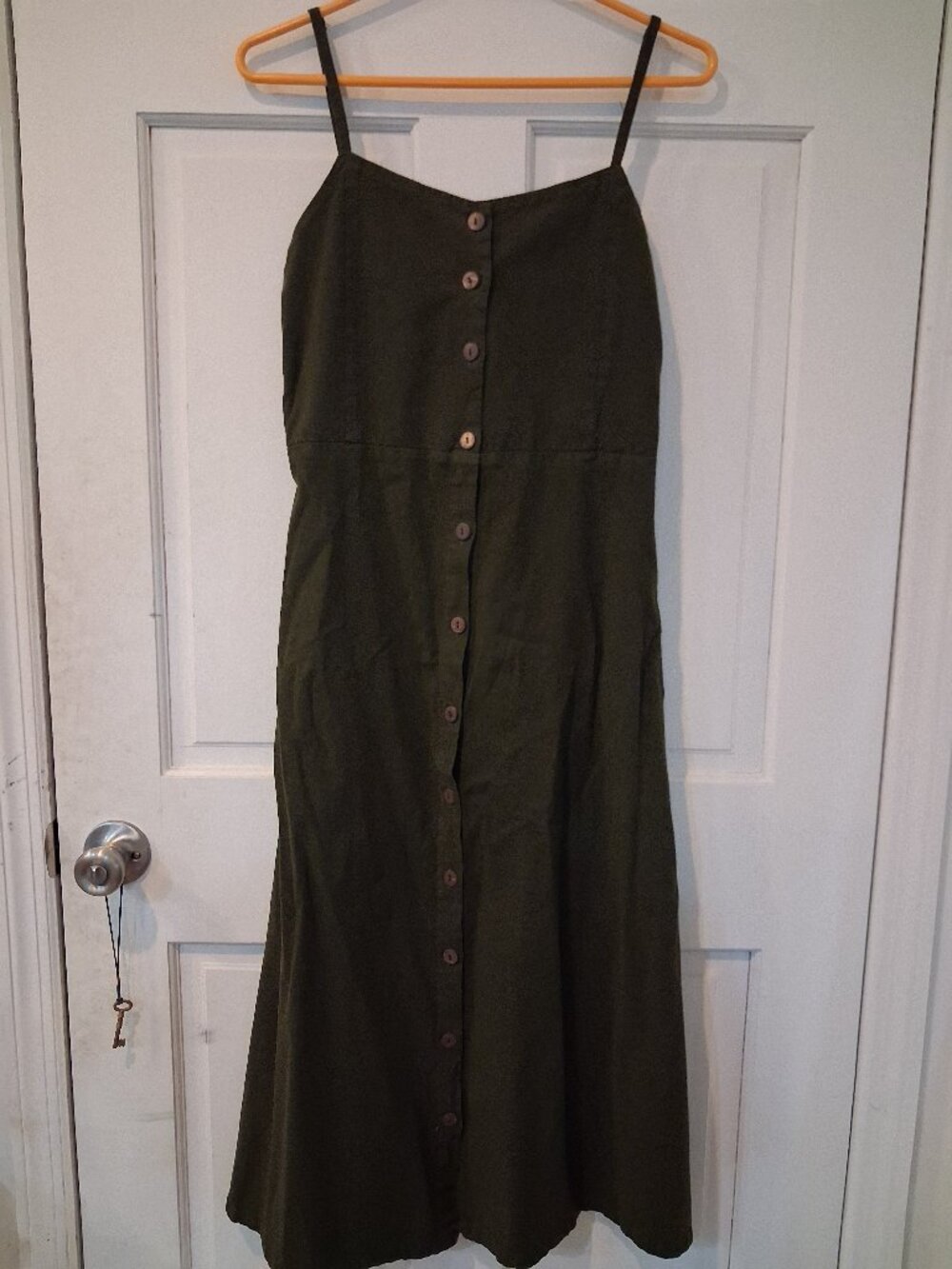 army green button up dress